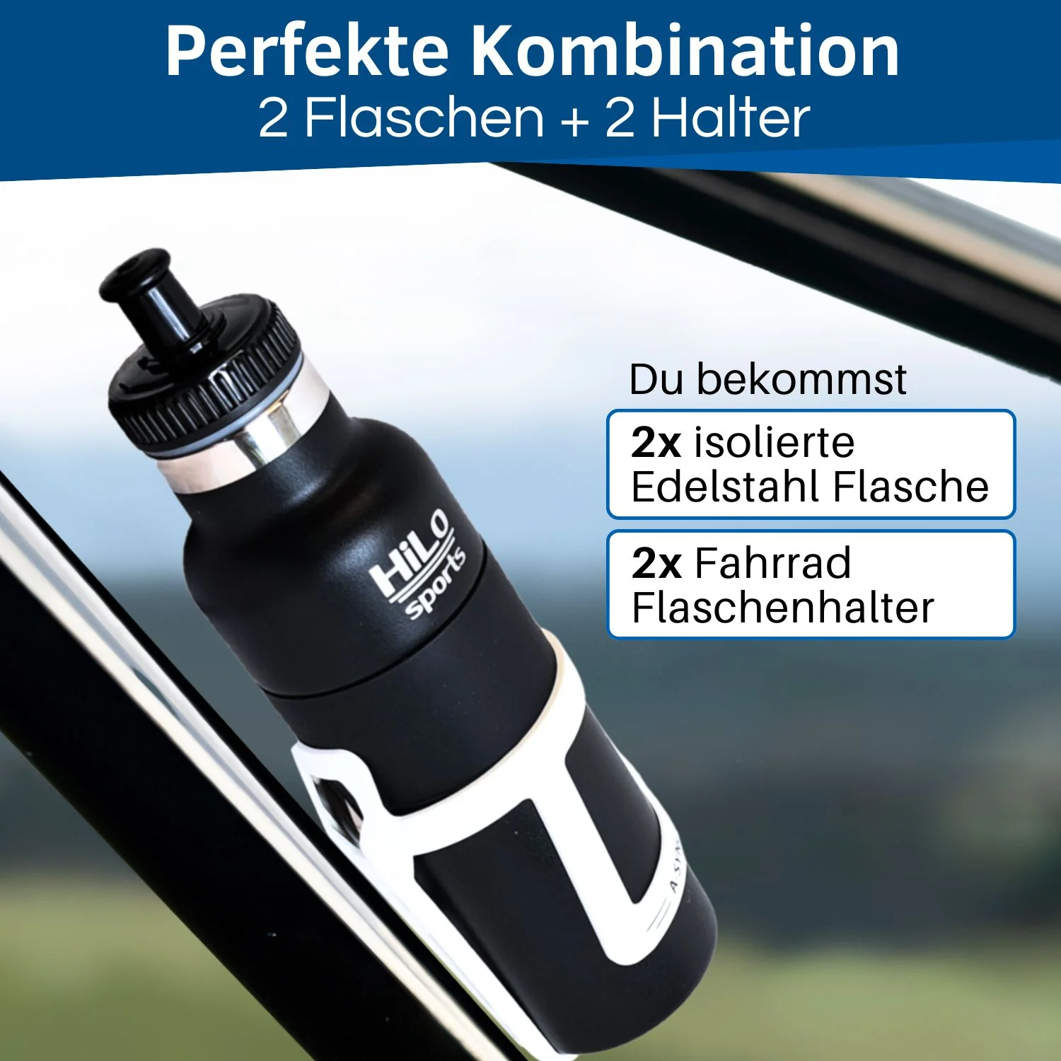 Isolierte Edelstahl Trinkflaschen beschichtet mit Halterung - Hobby Set 600 coated - Image 2
